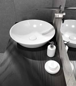 Тумба для накладной раковины с чёрной столешницей Тумба для накладной раковины с чёрной столешницей